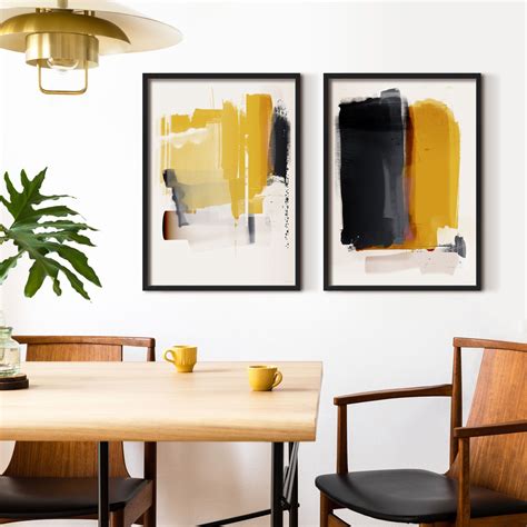 Mustard Yellow Abstract Wall Art Set Of Two Prints By Green Lili | Room ...