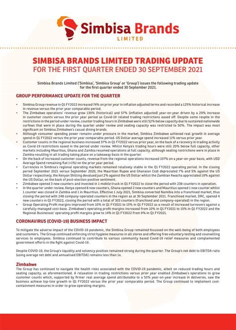 Simbisa Brands Limited (SIM.vx) Q12022 Interim Report