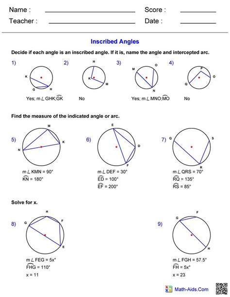 Arcs Central Angles And Inscribed Angles Worksheet Answers - Printable ...