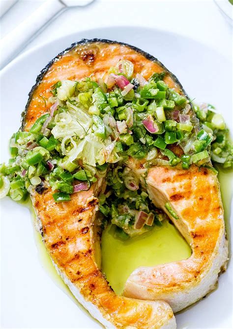 Grilled Salmon Steaks Recipe with Jalapeño Salsa — Eatwell101