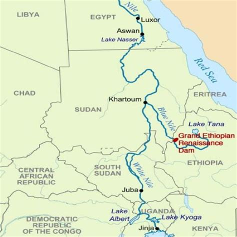 Map showing the Nile River with its main branches, White and Blue ...