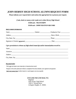 Fillable Online Alumni Record Request Form - John Hersey High School ...