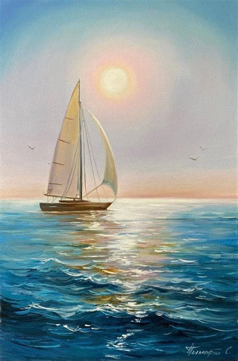 Sailing ship sea oil painting blue ocean waves original boat etsy – Artofit