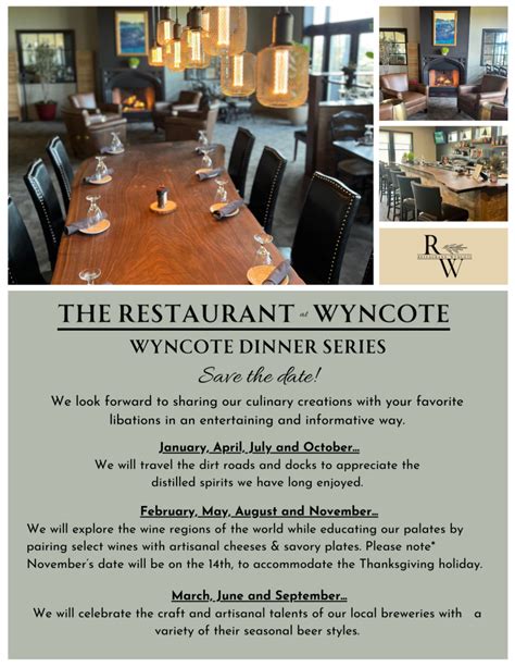 The Restaurant at Wyncote introduces The Dinner Series, a new dinner ...