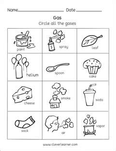 Preschool science worksheets on Matter