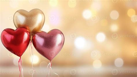 Floating Red, Pink, and Golden Heart Balloons with Blurry Bokeh ...