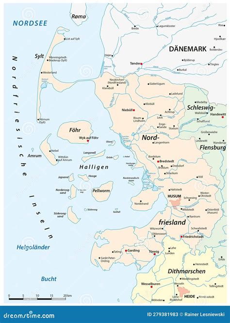 Vector Map of Nordfriesland District, Schleswig-Holstein, Germany Stock ...