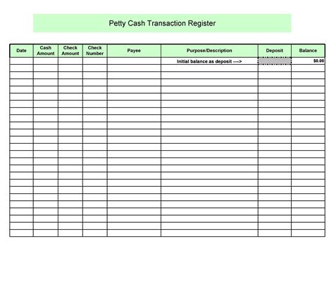 Petty Cash Log Book Template