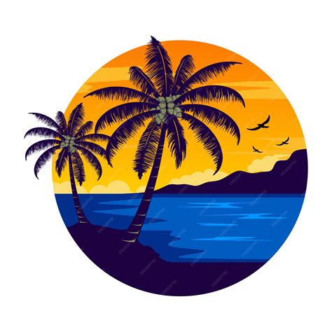 Premium Vector | Sunset logo inspiration design. beach, palm trees and ...