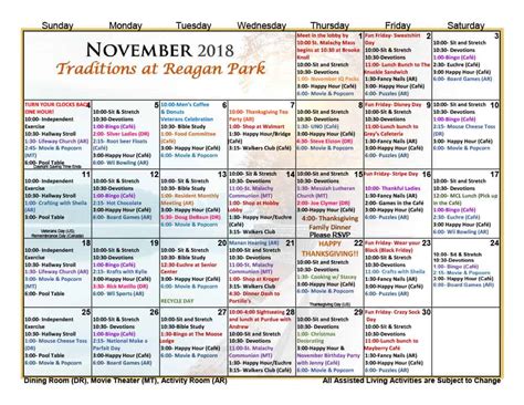 November Assisted Living Activities - Traditions at Reagan Park