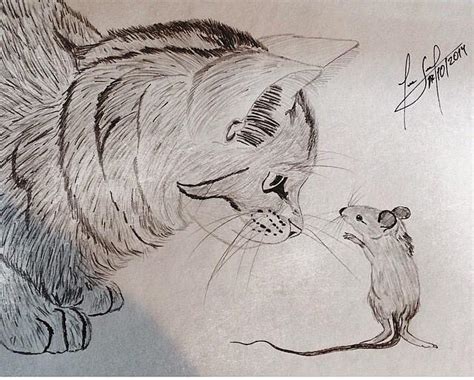 Cat and mouse Drawing by Lao Salazar