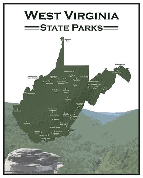 West Virginia State Parks Map Poster Fine Art Poster Print | Etsy