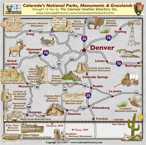 Colorado National Parks Monuments Grasslands Map | Colorado Vacation ...