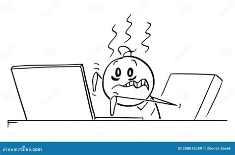 Tired, Overworked and Stressed Man is Working on Computer, Vector ...