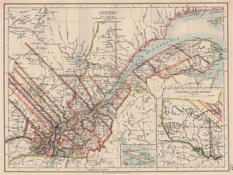 QUEBEC QUÉBEC. Showing counties. Canada. St Lawrence. JOHNSTON 1906 old ...