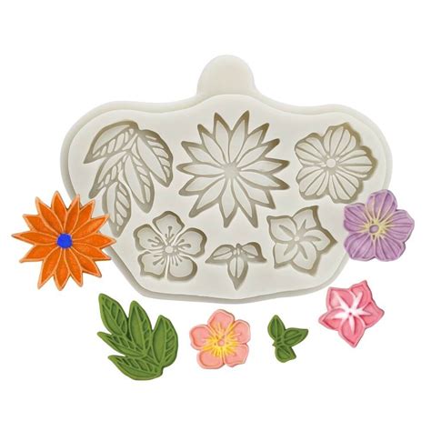 Muti Flowers & Leaves Silicone Fondant Mold L3161 - Silicone Molds ...