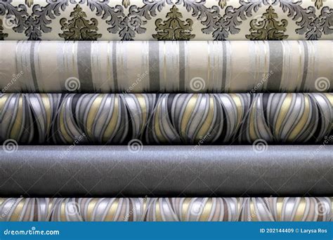 Rolled Up Rolls of Vinyl Wallpaper in a Building Supermarket, Shop ...