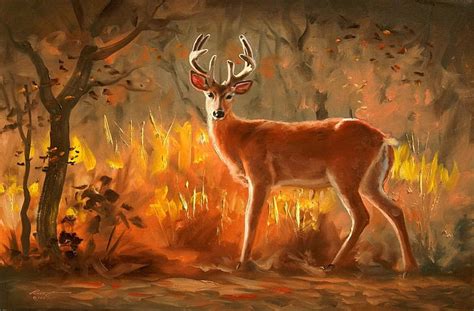 Deer in autumn forest, forest, fall, art, autumn, lovely, colors ...