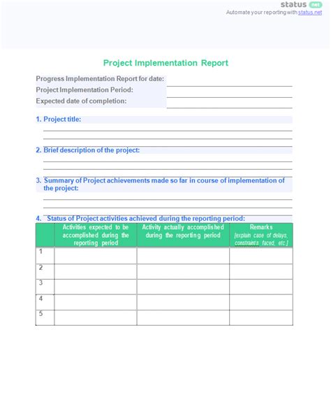 The Best Example of Implementation Status Report | Free Template Download