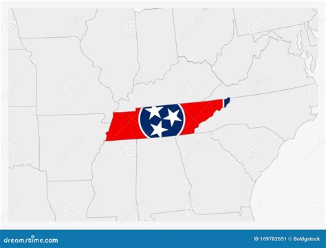 US State Tennessee Map Highlighted in Tennessee Flag Colors Stock ...