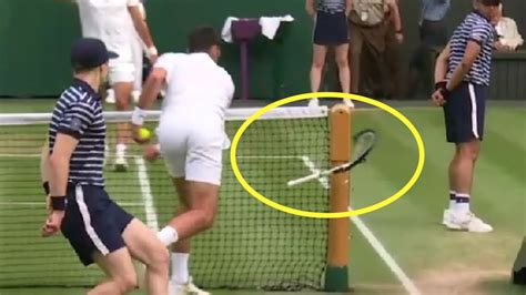 Novak Djokovic dents net post with racket smash in Wimbledon final