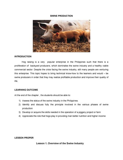 Swine Production - SWINE PRODUCTION INTRODUCTION Hog raising is a very ...