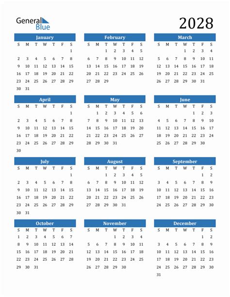 Free 2028 Calendars in PDF, Word, Excel