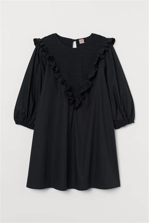 H&M+ Cotton Dress - Round Neck - 3/4 sleeve - Black - Ladies | H&M US