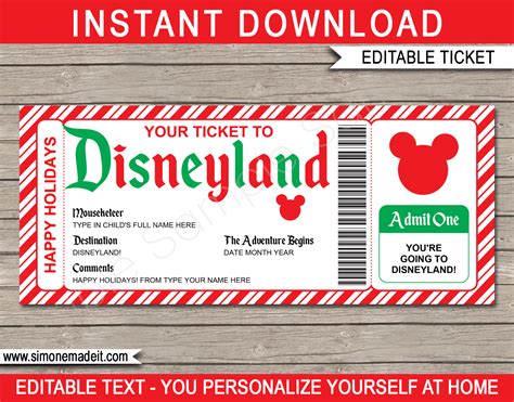 Holiday Disneyland Ticket Template | Disneyland tickets, Disneyland ...