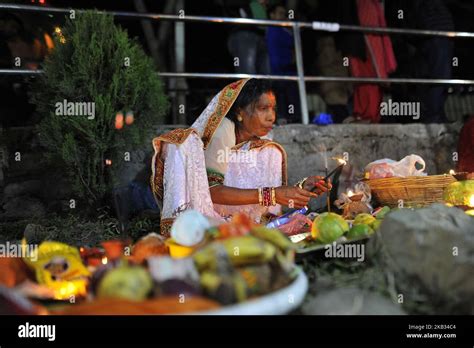 Nepalese Devotee offering Fragrances sticks during Chhath Puja Festival ...