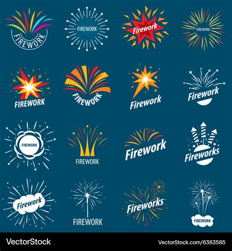 Biggest collection logos for fireworks Royalty Free Vector