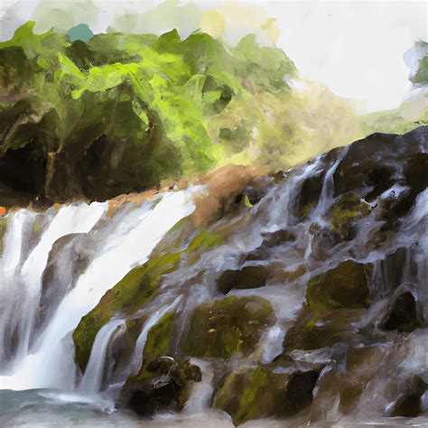 Oil Painting of Tropical Waterfall · Creative Fabrica