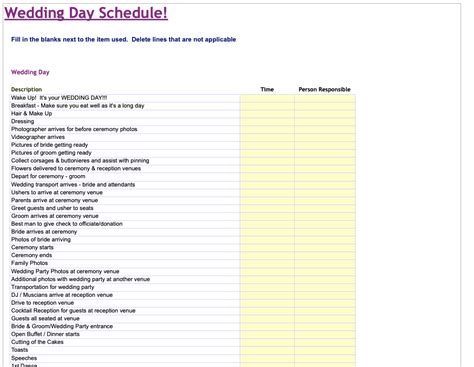 Wedding Day Timeline Template Excel - Wedbuddy