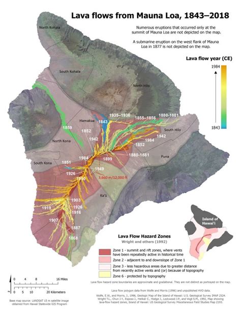 This map depicts the locations of lava flows erupted on the flanks of ...