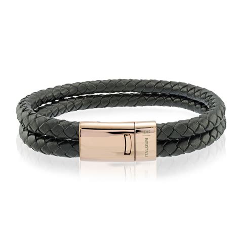 Black Braided Leather Bracelet // 2 Layer (Gold Clasp) - Italgem ...