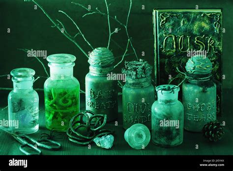 witch apothecary jars magic potions halloween decoration Stock Photo ...