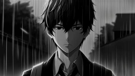 HD Anime Monochrome Man in Rain Wallpaper, HD Artist 4K Wallpapers ...