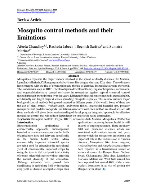 (PDF) Mosquito control methods and their limitations