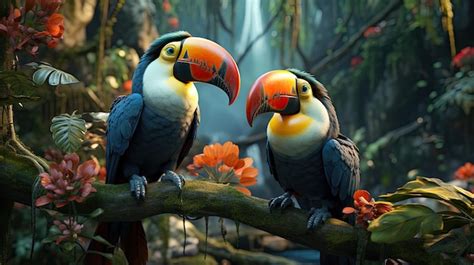 Premium AI Image | toucan bird perched on a branch in tropical forest