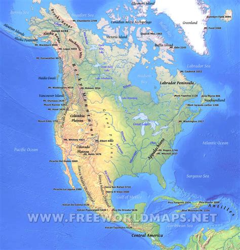 North America Physical Map Labeled - Ledbetter Matuareen