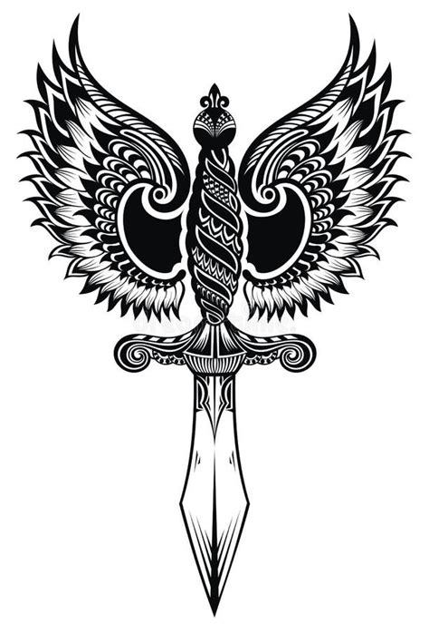 Set Wings and Sword, Tattoo Design Stock Vector - Illustration of ...