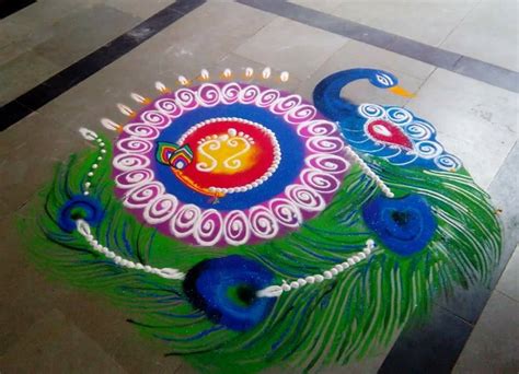 20 Beautiful & Simple Peacock Rangoli Designs - K4 Craft