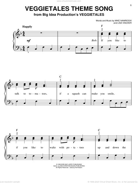 VeggieTales Theme Song sheet music for piano solo (PDF)