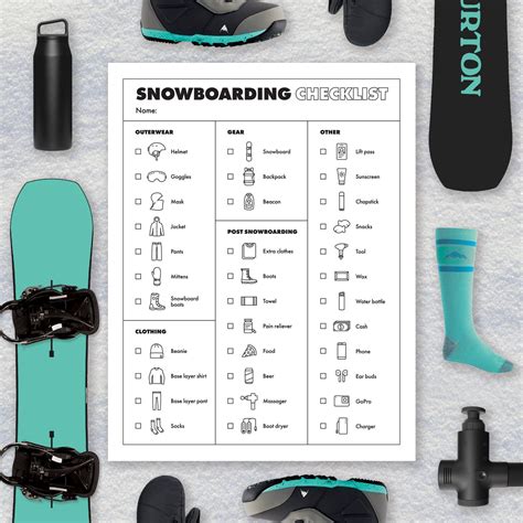 Checklist Snowboarding / Printable Snowboard Checklist / Instant ...