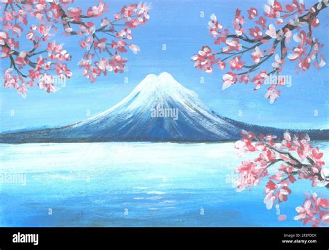 Mount Fuji and sakura cherry blossom at Lake kawaguchiko in Japan ...