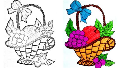 Easy drawing/drawing for kids/fruit basket drawing/how to make fruit ...