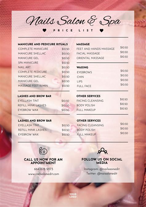 Nails salon price list template | Salones de uñas, Lista de precios ...