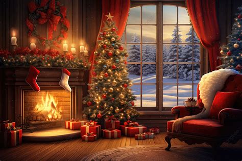 Cozy Christmas Eve Warm And Inviting Living Room Background, Christmas ...