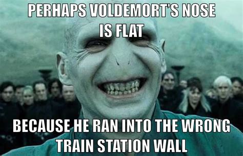 PERHAPS VOLDEMORT'S NOSE IS FLAT BECAUSE HE RAN INTO THE WRONG TRAIN ...