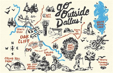 Hand-illustrated map of Dallas outdoor activities by Aaron Garcia on ...